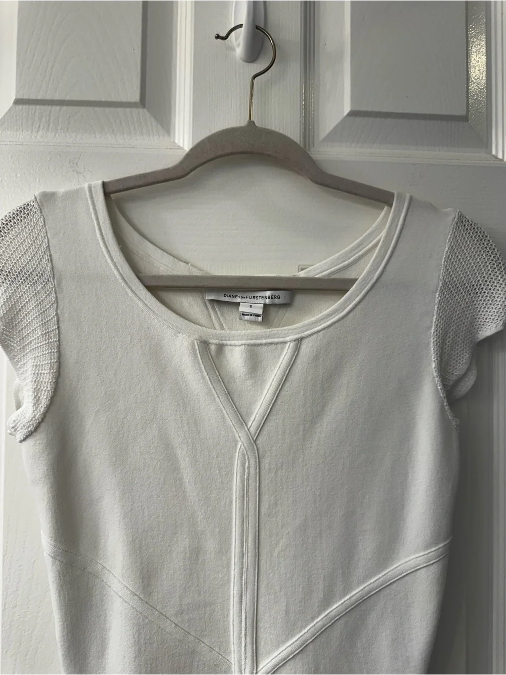 DVF White Knit Fit & Flare Dress Cap Sleeve Mini Dress Sz S